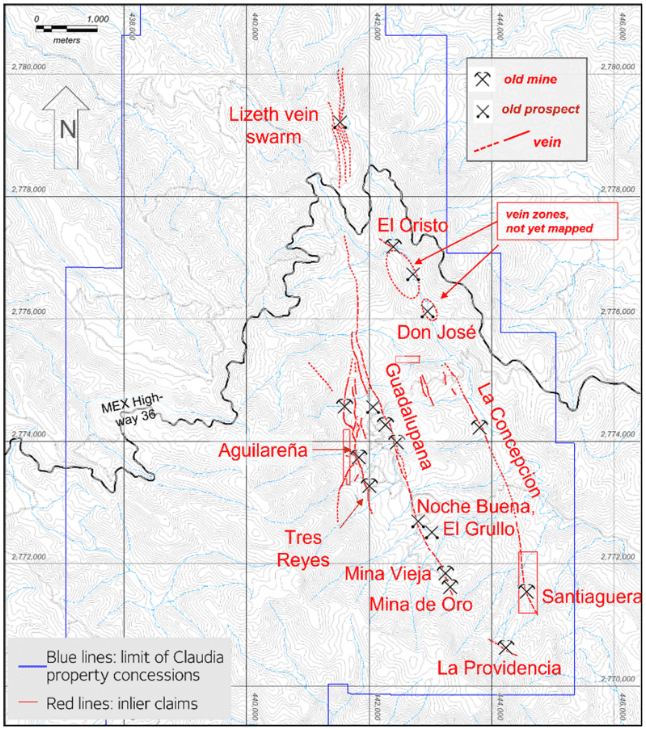 Historical Prospects and Mines in the Claudia Property Durango Gold 2022