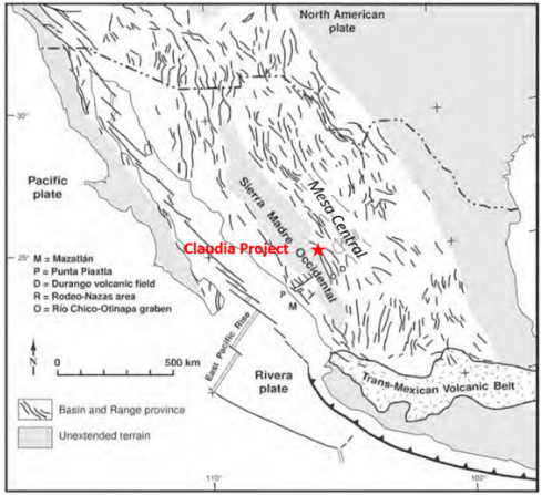 Historical Prospects and Mines in the Claudia Property Durango Gold 2022